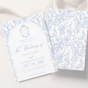 Blue and White Floral Chinoiserie Monogram Wedding Invitation