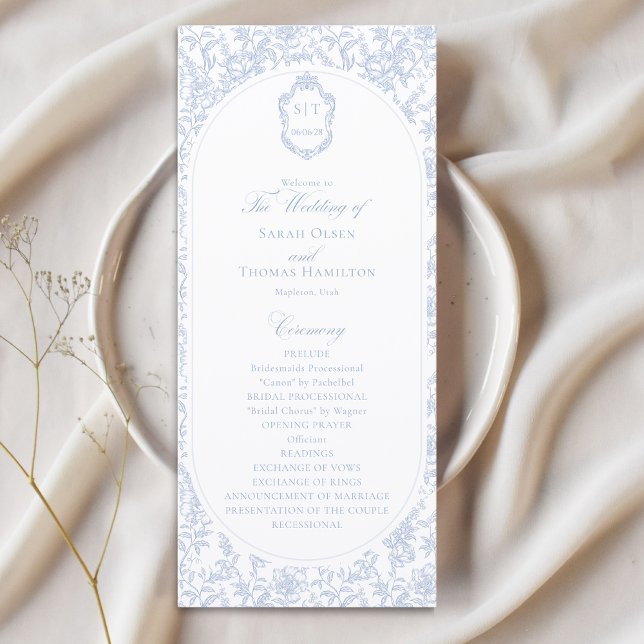 Blue and White Floral Chinoiserie Wedding Program (Creator Uploaded)