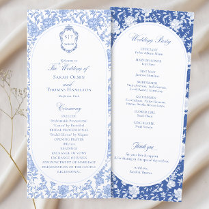 Blue and White Floral Chinoiserie Wedding Program