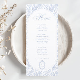 Blue and White Floral Chinoiserie Wedding Program Menu