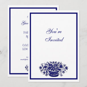 Blue and White Floral Custom Party Invitations