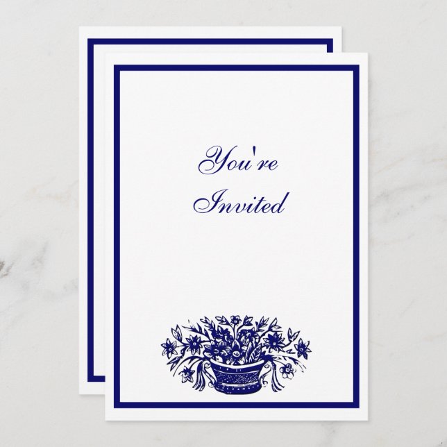 Blue and White Floral Custom Party Invitations (Front/Back)