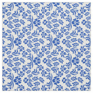 Blue and White Floral Damask Pattern Fabric