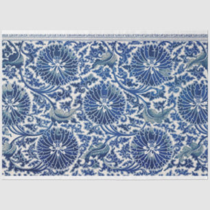 Blue and white floral decoupage tissue paper