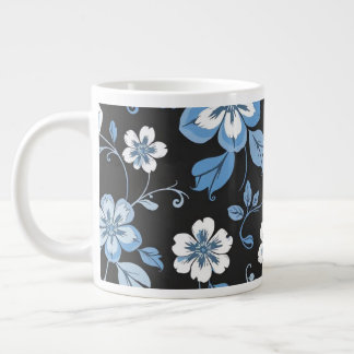 Blue And White Floral Design Large Coffee Mug
