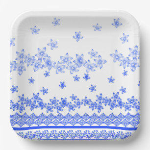 Blue and White floral design, Paper Plate