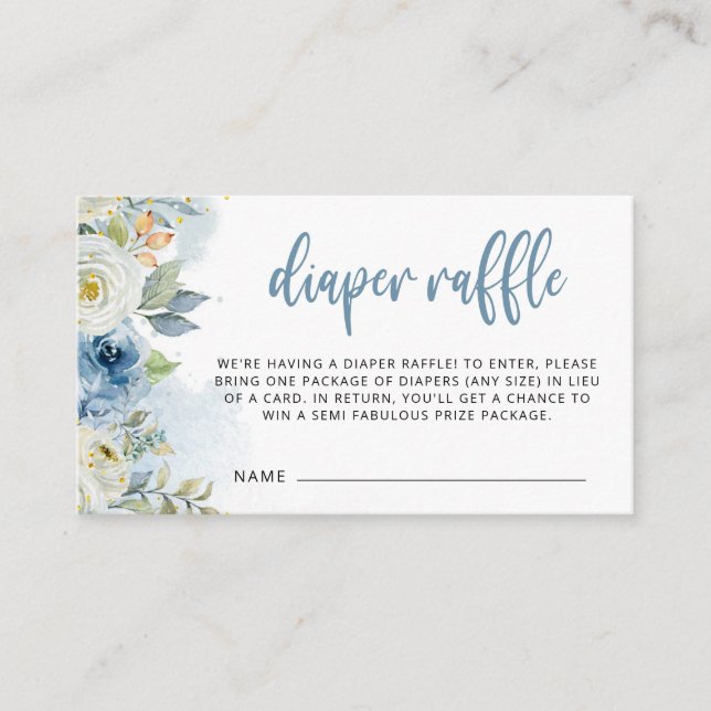 Blue and White Floral Diaper Raffle Enclosure Card (Front)