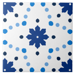 Blue and White Floral Dot Pattern Tile