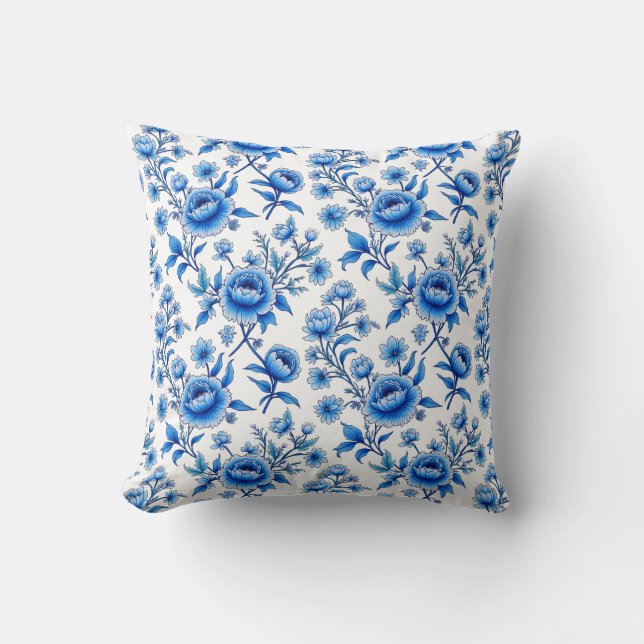 Blue and White Floral Dream Cushion (Front)