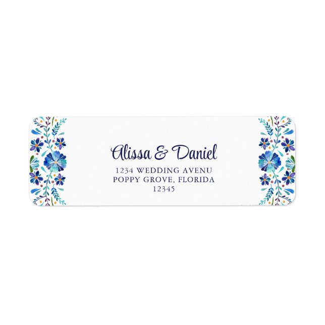 Blue and White Floral Fiesta Return Address (Front)