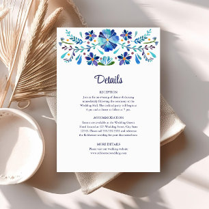 Blue and White Floral Fiesta Wedding Details Invitation