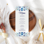 Blue and White Floral Fiesta Wedding Menu Card<br><div class="desc">Elevate your reception with our "Blue and White Floral Fiesta Wedding Menu Card." This elegant card features a stunning display of hand-painted blue flowers on a pristine white background, exuding sophistication and charm. Adorn your tables with these stylish menu cards, setting the stage for a celebration filled with the vibrant...</div>