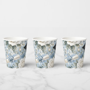 Blue and White Floral Graduation Party Paper Cups