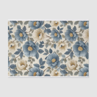 Blue and White Floral Illustration Pattern Tissue Paper