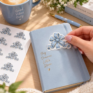 Blue and White Floral Kitchen Towel, Elegant Blue Classic Round Sticker