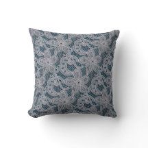  Blue and White Floral Lace Throw Pillow