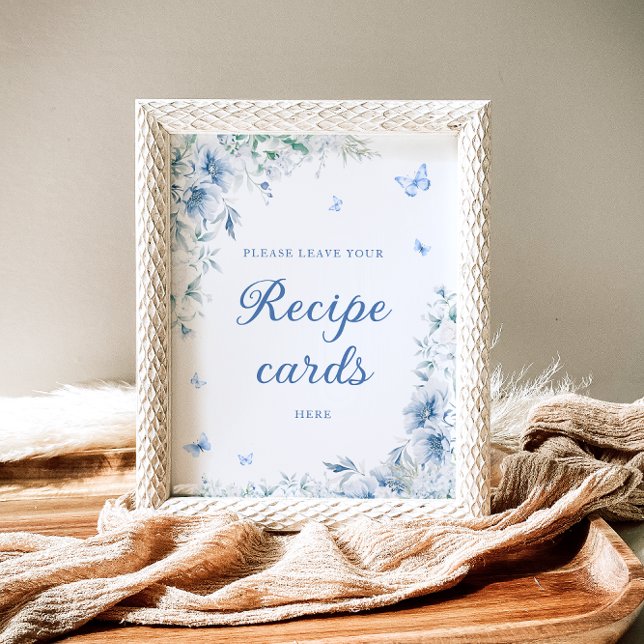 Blue and White Floral Leave Your Recipe Card Here Poster (Creator Uploaded)