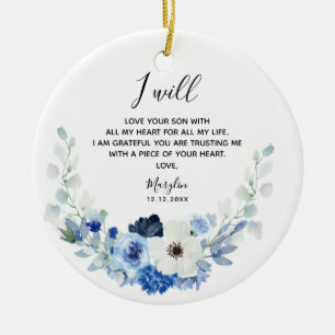 Blue and White Floral Mother of the Groom Ceramic Tree Decoration