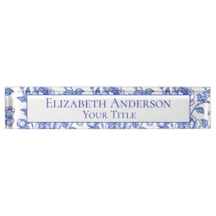 Blue and White Floral Name Plate