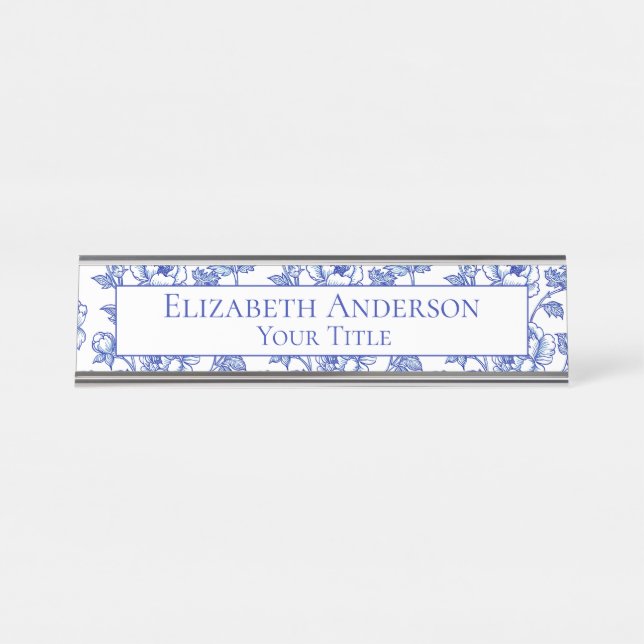 Blue and White Floral Name Plate (Front)