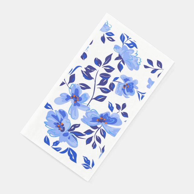 blue and white floral paper dinner napkins (Corner)