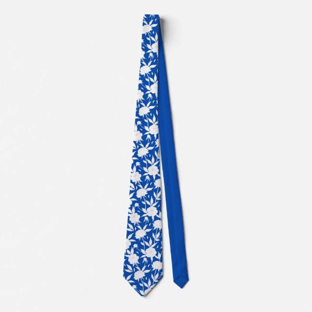 Blue and White Floral Pattern Groomsmen Wedding  Tie (Front)