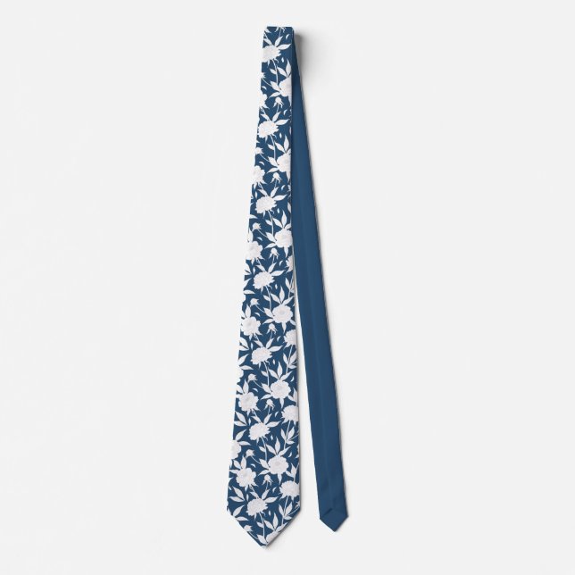 Blue and White Floral Pattern Groomsmen Wedding  Tie (Front)