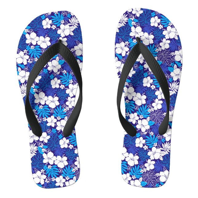 Blue and White Floral Pattern  Jandals (Footbed)