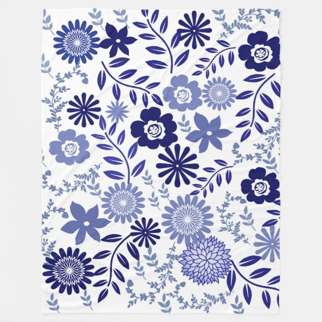 Blue and White Floral Pattern on a Blanket (Front)