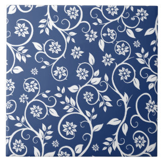 blue and white floral pattern tile