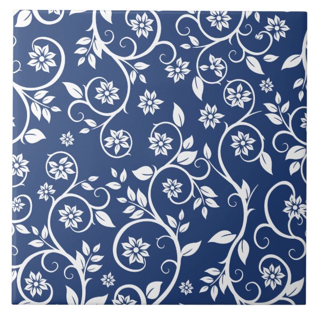blue and white floral pattern  tile (Front)