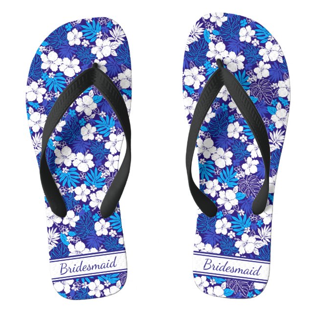 Blue and White Floral Pattern Wedding Bridesmaid Jandals (Footbed)