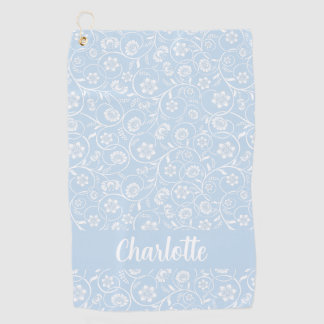 Blue And White Floral Personalised Name Women Golf Towel