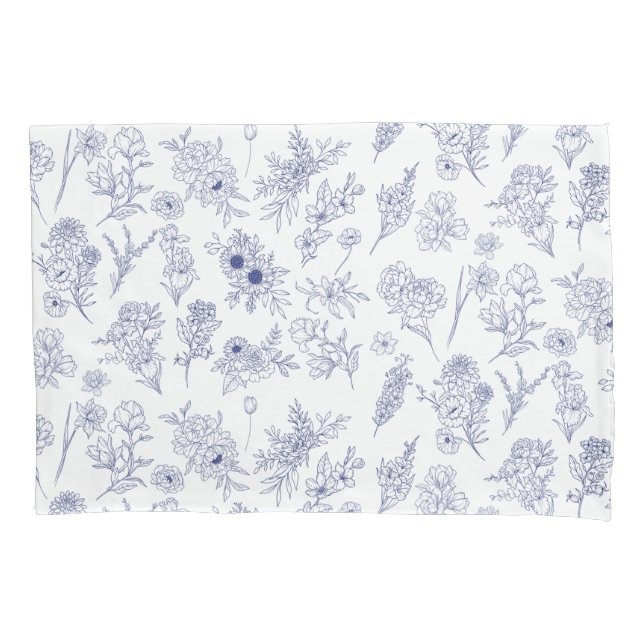 Blue and White Floral Pillowcase (Front-Left)