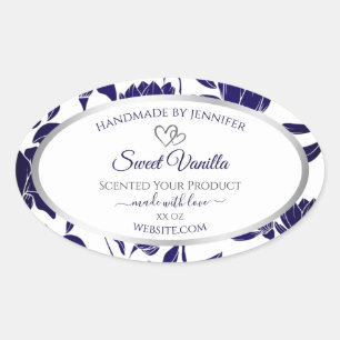 Blue and White Floral Product Packaging Labels