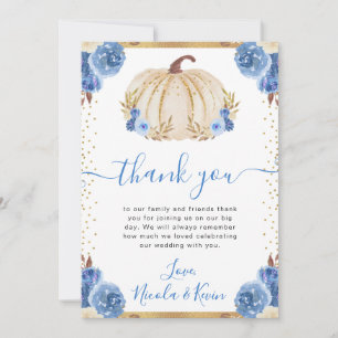 Blue and White Floral Pumpkin Fall Wedding Thank You Card