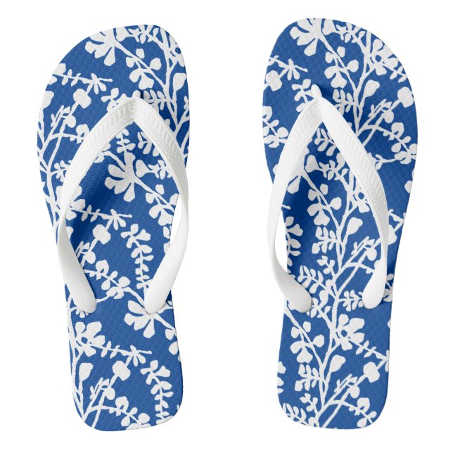 Blue And White Floral Repeating Pattern Jandals (Footbed)