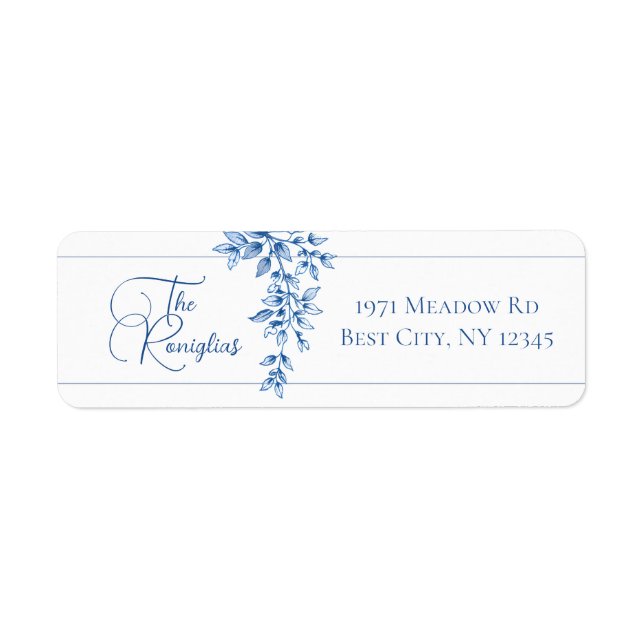 Blue and White Floral Return Address Label (Front)
