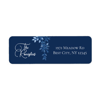 Blue and White Floral Return Address Label