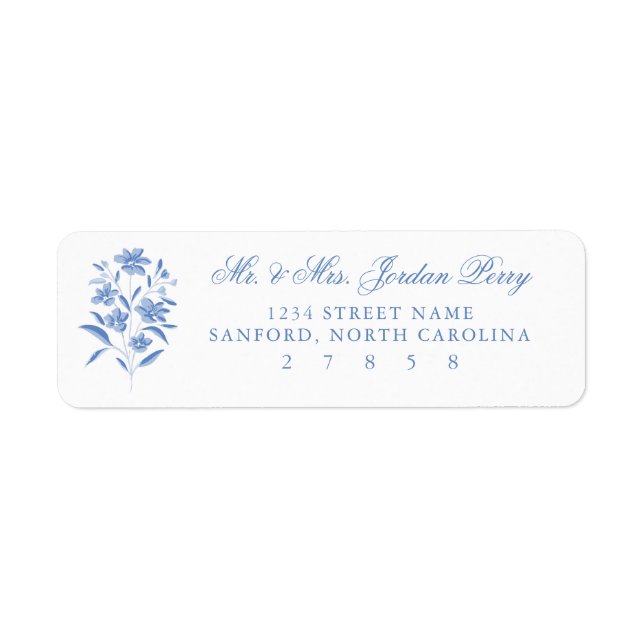 Blue and White Floral Return Address Stickers (Front)