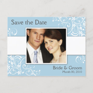 Blue and White Floral Save the Date Photo Postcard