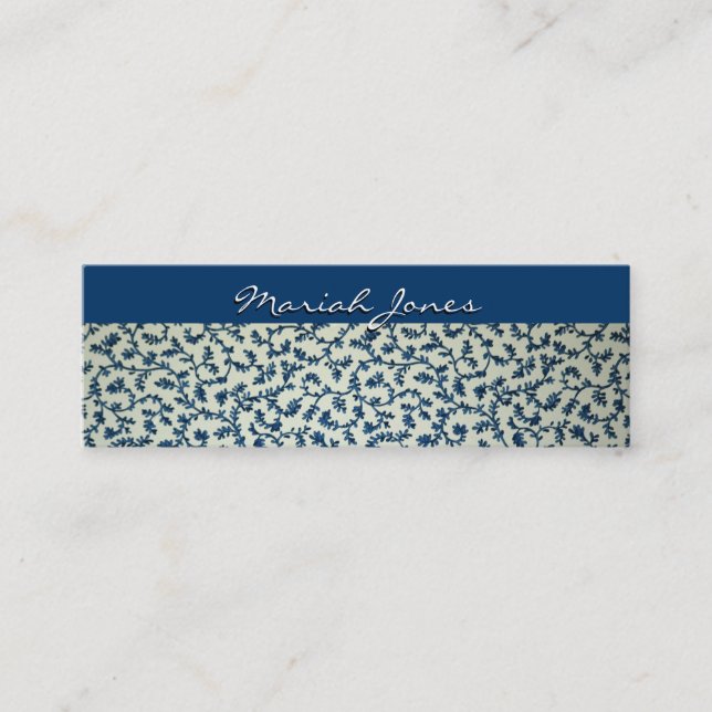 Blue and White Floral Skinny Profile Business Card (Front)