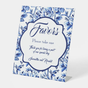 Blue and White Floral Toile Favours Tabletop Pedestal Sign