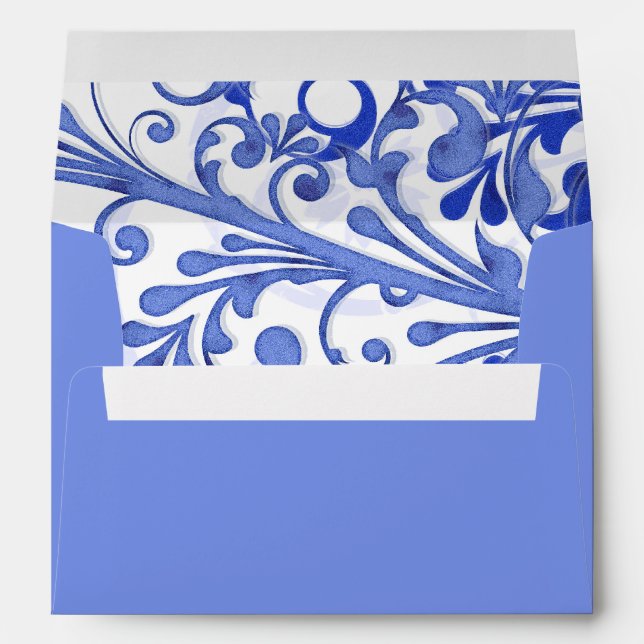 Blue and White Floral Wedding A-7 Envelopes (Back (Bottom))