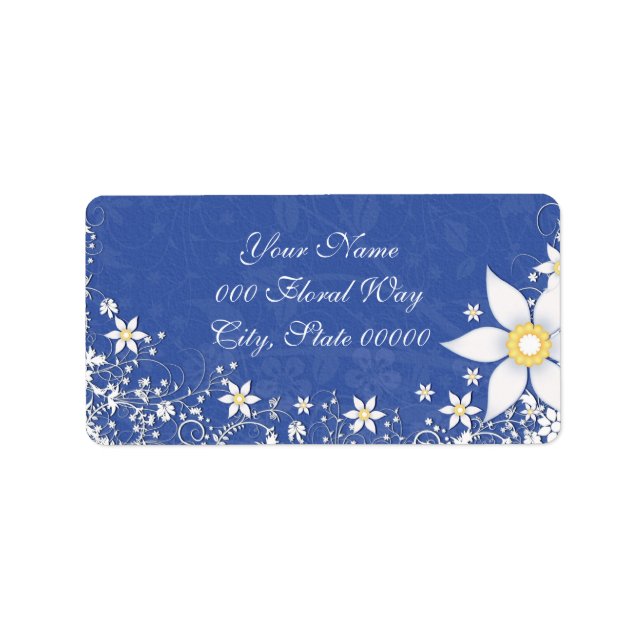 Blue and White Floral Wedding Address Labels (Front)