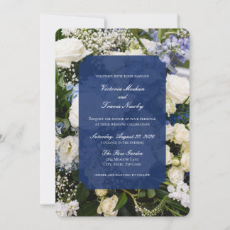 blue and white floral wedding invitation