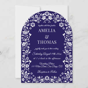 Blue and White Floral Wedding Invitation