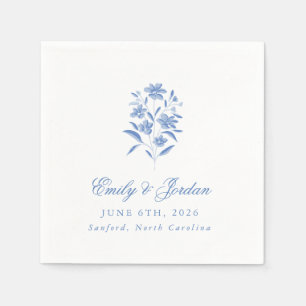 Blue and White Floral Wedding Napkins