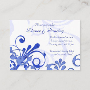 Blue and White Floral Wedding Reception Card