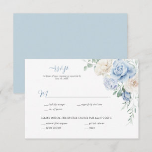 Blue and White Floral Wedding RSVP Invitation
